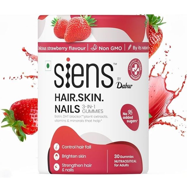 Siens By Dabur Hair, Skin & Nails (3 in 1 Gummies) - 30 pieces | Enriched with Biotin, DHT Blocker, Plant Extracts, Vitamins & Minerals | Brightens Skin, Control Hairfall, Strengthens Hair & Nails