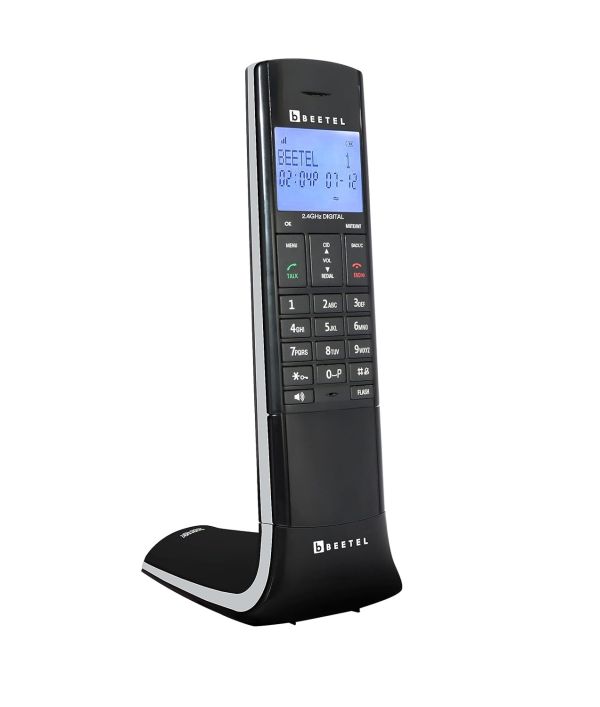 Beetel X95 Flagship Designer Cordless Landline Phone,Proudly Designed in India,2.4Ghz,Dual Tone,Blue-White LCD,2-Way Speaker Phone,Ringer & Volume Control,Auto Answer,Alarm(X95)(Black/Grey)