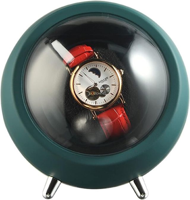 Automatic Rotating Watch Winder Box, Rotating Display Case Watch Holder with Watch Pillow, Usb Cable and Battery Slot (1 Pcs/Green)