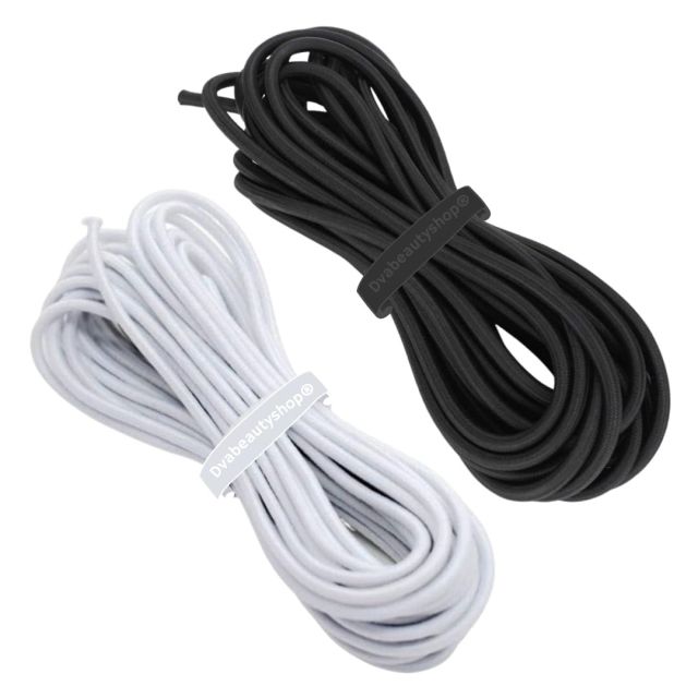 Round Elastic for Making scrunchies, DIY, Tailoring etc. (Black&White - 14 Meter), Elastic, 14 Meter