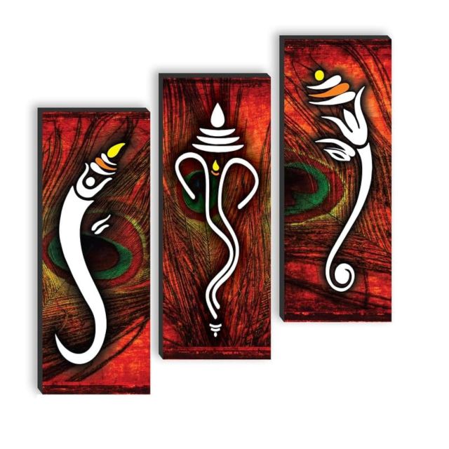 SAF paintings set of 3 Lord Ganesha UV textured self adeshive wall painting for home decoration SANF-SJ1013
