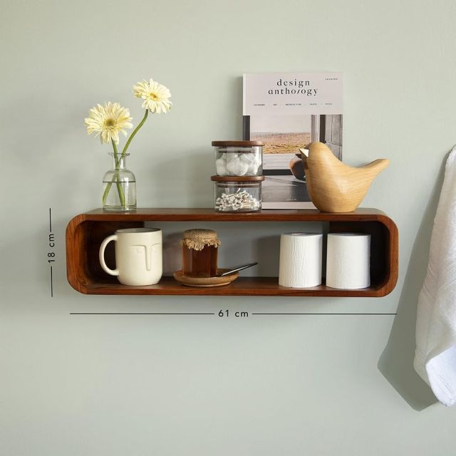 Ellementry Boxy Wooden Wall Shelf | Colour: Grey Brown | Mango Wood| Organiser | Decor | Handcrafted | Sustainable | Gifting |