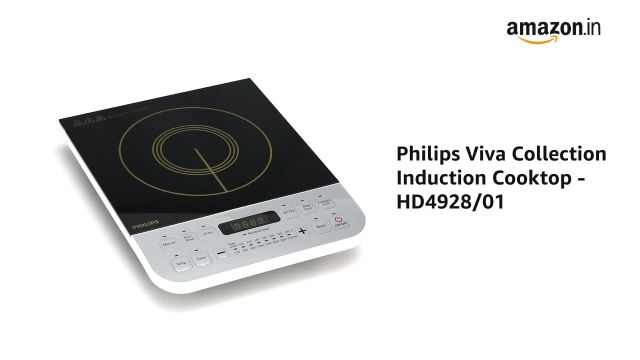 Philips Viva Collection HD4928/01 2100-Watt Induction Cooktop, Soft Touch Button with Crystal Glass (Black)