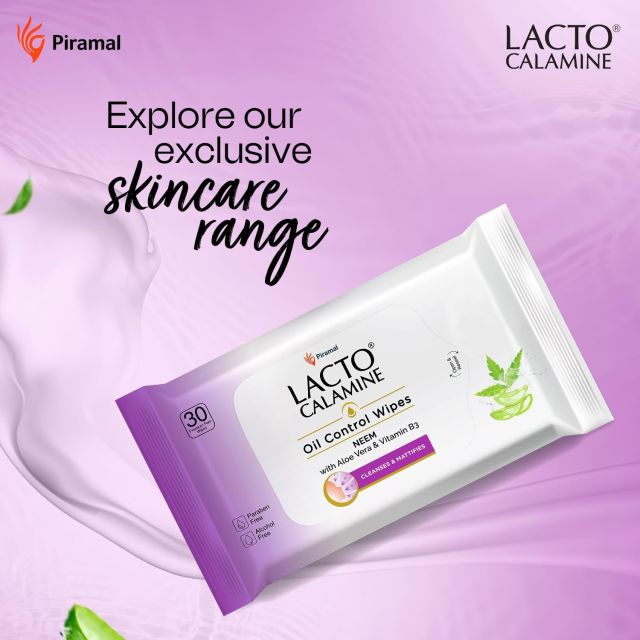 Lacto Calamine Oil Control Face Wipes 30N each- Pack of 2 | Makeup Remover Wipes | Wet Tissue for Face With Neem, Aloe Vera & Niacinamide | Wet Wipes for Women & Men | Pararben & Alcohol Free