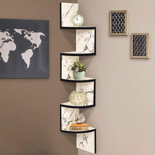 Dime Store Wooden Wall Shelves | Corner Wall Shelf | Hanging Corner Shelves for Living Room, Floating Wall Mounted Shelfs 5 Tier for Home Decoration Items